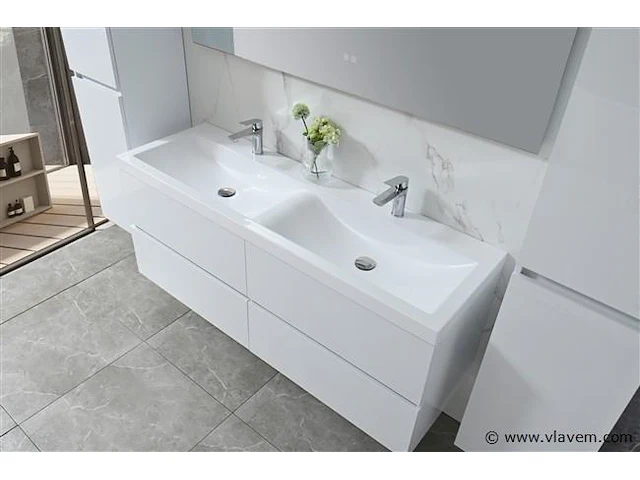 Compleet 4-delig duo-badkamermeubel (140cm) - hoogglans wit - afbeelding 3 van  9