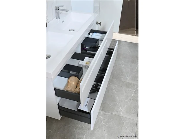 Compleet 4-delig duo-badkamermeubel (140cm) - hoogglans wit - afbeelding 6 van  9