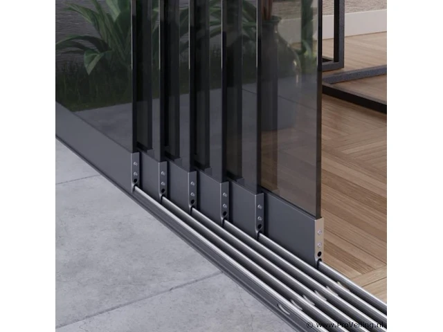 Compleet glazen schuifdeursysteem 7 deurs veiligheidsglas 10 mm, 5660 mm breed, 7 stuks deuren 820 mm 2200 mm hoog, antraciet ral 7016 - afbeelding 5 van  14