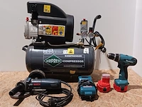 Compressor, haakse slijper en accuboormachine - afbeelding 1 van  27