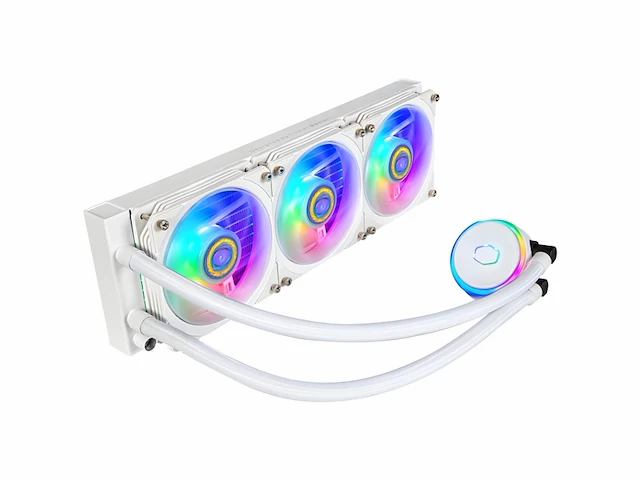 Cooler master masterliquid pl360 flux cpu-koeler aio waterkoeling met 3 x 120mm ventilatoren 360mm koeler incl. argb-controller (2e generatie) amd- en intel-compatibel wit - afbeelding 1 van  4