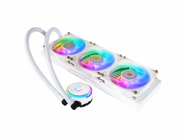 Cooler master masterliquid pl360 flux cpu-koeler aio waterkoeling met 3 x 120mm ventilatoren 360mm koeler incl. argb-controller (2e generatie) amd- en intel-compatibel wit - afbeelding 3 van  4