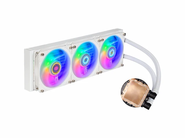 Cooler master masterliquid pl360 flux cpu-koeler aio waterkoeling met 3 x 120mm ventilatoren 360mm koeler incl. argb-controller (2e generatie) amd- en intel-compatibel wit - afbeelding 4 van  4