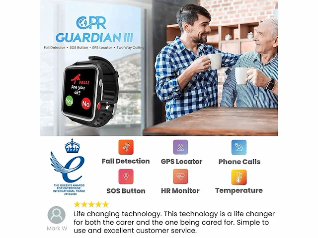 Cpr guardian iii sos persoonlijk alarm horloge met fall alert detectie en gps locatie tracking zwart - afbeelding 3 van  4