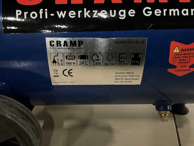 Cramp mobiele luchtcompressor 1500watt 24liter (nieuw in doos) - afbeelding 3 van  3