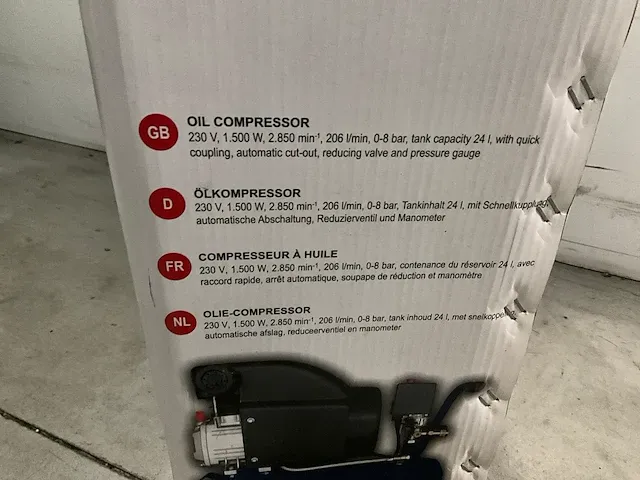 Cramp mobiele luchtcompressor 220 volt 2 hp 25 liter 206l/pm - afbeelding 7 van  11