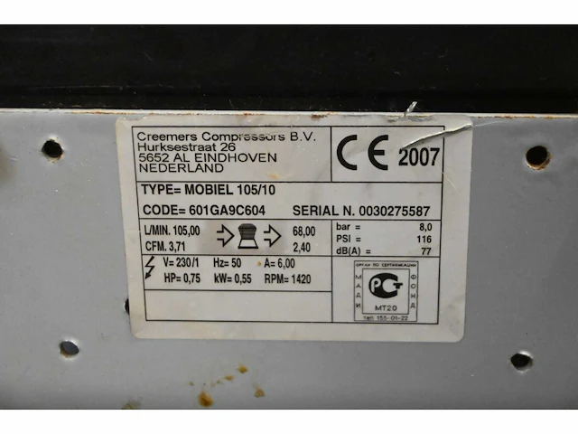 Creemers mobiel 105/10 luchtcompressor - afbeelding 3 van  3