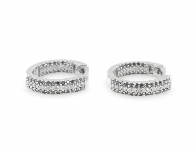 Creolen met witte en zwarte diamanten - afbeelding 3 van  6