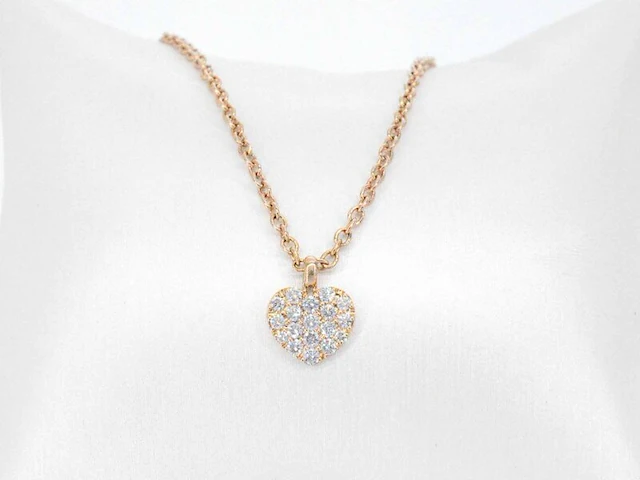 Crivelli - rosegouden hart collier met hoge kwaliteit briljant geslepen diamanten - afbeelding 4 van  8