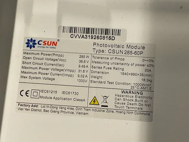 Csun, 285-60p zonnepaneel (10x) met growatt, mic2500tl-x omvormer (1x) - afbeelding 9 van  10