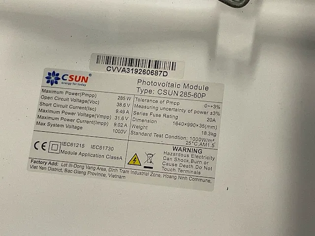 Csun, 285-60p zonnepaneel (12x) met growatt, mic3300tl-x omvormer (1x) - afbeelding 7 van  10
