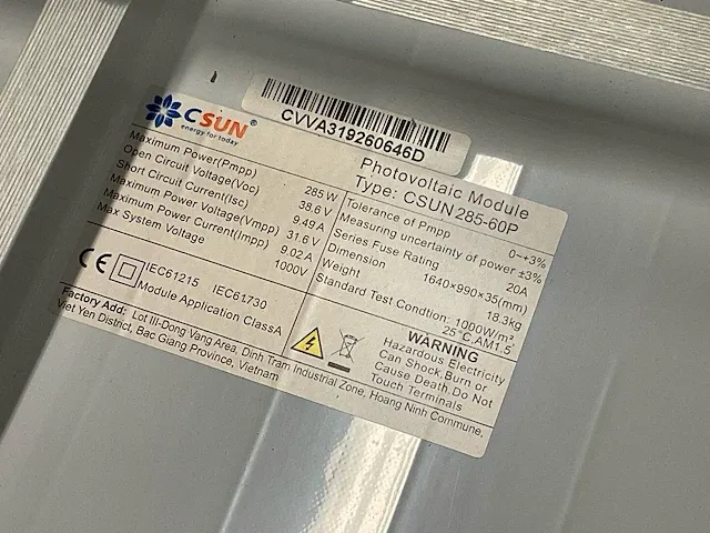 Csun, 285-60p zonnepaneel (4x) met growatt, mic1000tl-x omvormer (1x) - afbeelding 7 van  10
