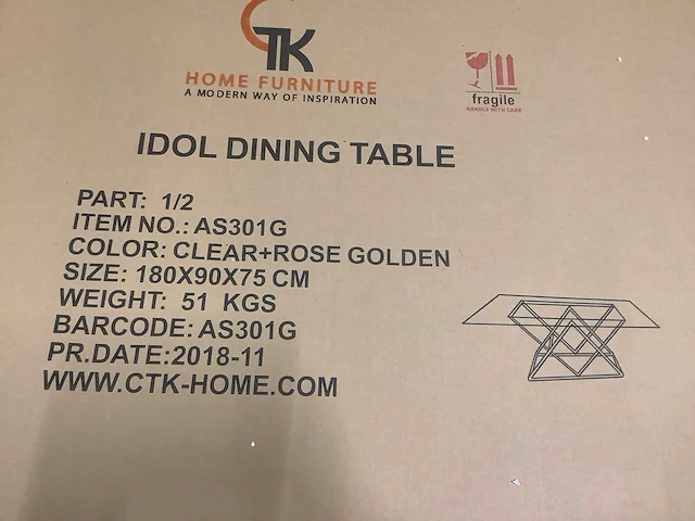 Ctk home furniture eetkamertafel 180x90x75 - afbeelding 7 van  7