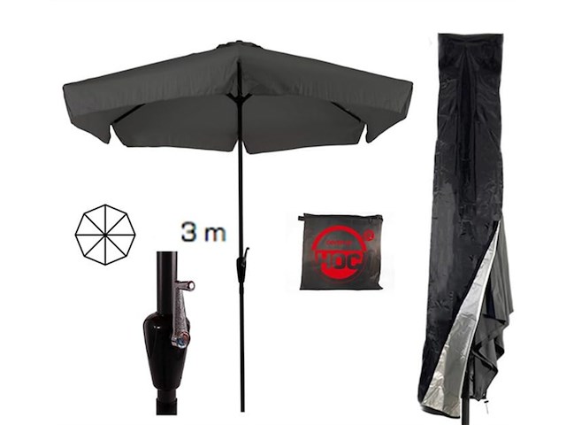 Cuhoc grijze parasol met hoes 3m stokparasol met volanten opdraaier en redlabel hoes - afbeelding 1 van  6
