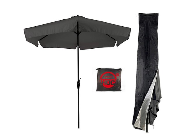 Cuhoc grijze parasol met hoes 3m stokparasol met volanten opdraaier en redlabel hoes - afbeelding 4 van  6