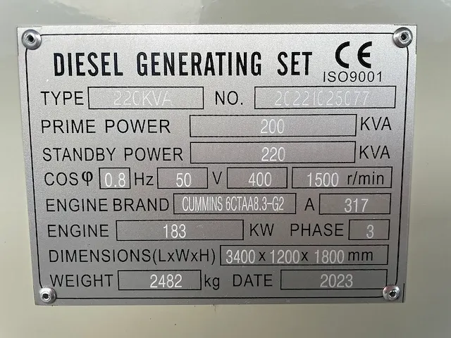 Cummins 6ctaa8.3-g2 - 220 kva - silent generator - afbeelding 8 van  13