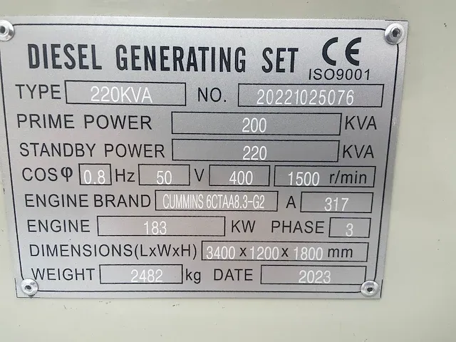 Cummins 6ctaa8.3-g2 - 220 kva - silent generator - afbeelding 8 van  13