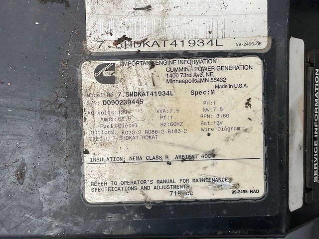 Cummins 7.5hdkat41934l stroomgenerator - afbeelding 10 van  10