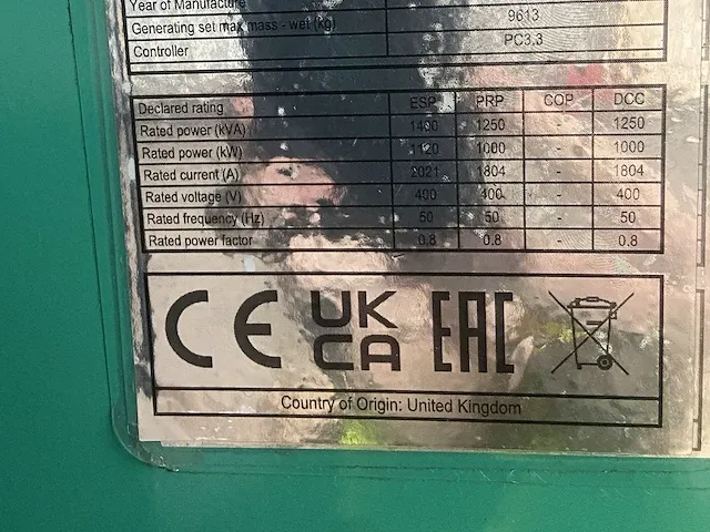 Cummins c1400d5 - 1400 kva - open generator - afbeelding 10 van  14