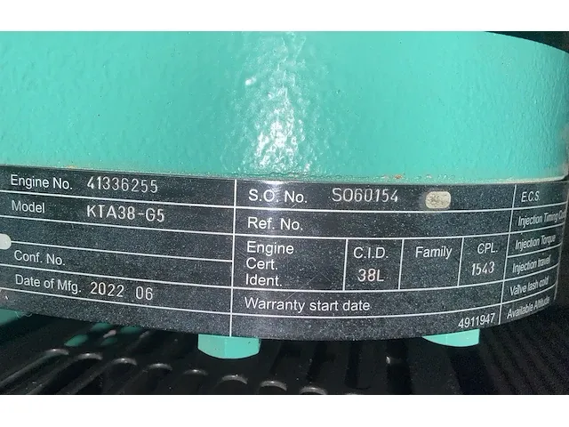 Cummins kta38-g5 - 1100 kva - open generator - afbeelding 8 van  11