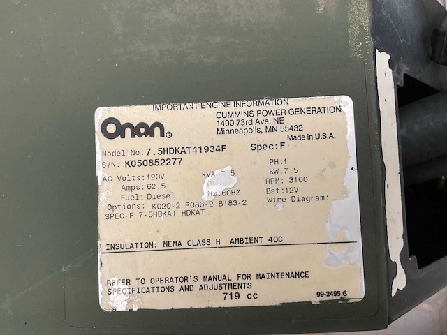 Cummins onan 7.5hdkat41934f stroomgenerator - afbeelding 9 van  9