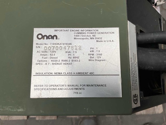 Cummins onan 7.5hdkat41934k stroomgenerator - afbeelding 6 van  8