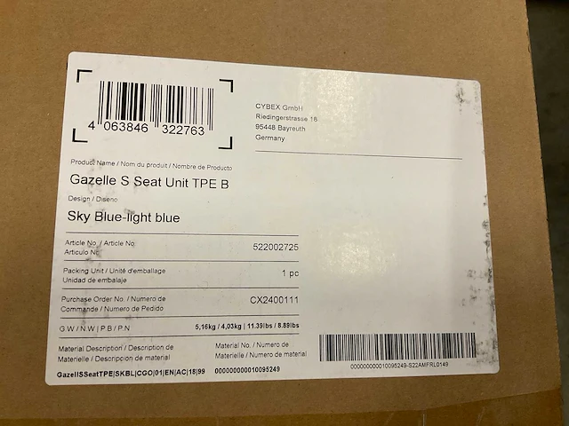 Cybex gazelle s seat unit sky blue - afbeelding 3 van  3