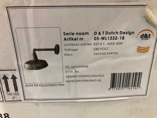 D & t dutch design - 05-wl1332-18 - wandlamp (3x) - afbeelding 2 van  5