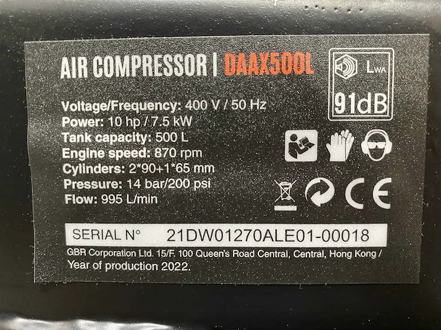 Daewoo - 2025 - daax 500l - luchtcompressor - afbeelding 13 van  15