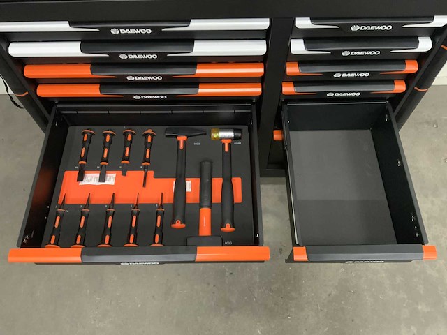 Daewoo - damws267 gereedschapswagen 13 laden, 267pcs, + 4 in 1 set accu gereedschap - afbeelding 2 van  16