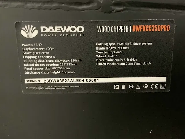 Daewoo - dwfkcc350pro - wood chipper - 2023 - afbeelding 8 van  19