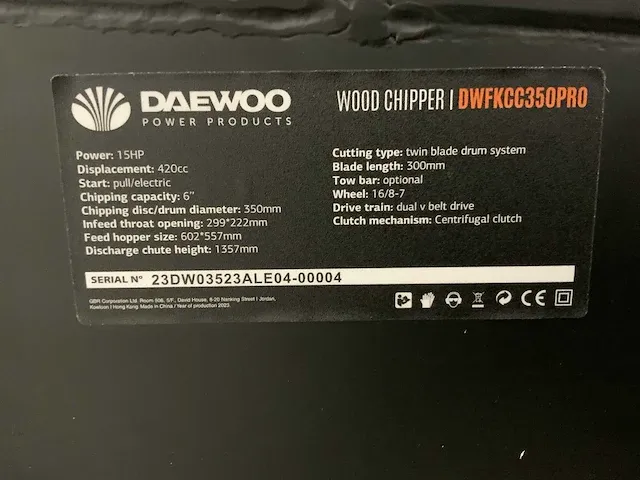 Daewoo - dwfkcc350pro - wood chipper - 2023 - afbeelding 16 van  19