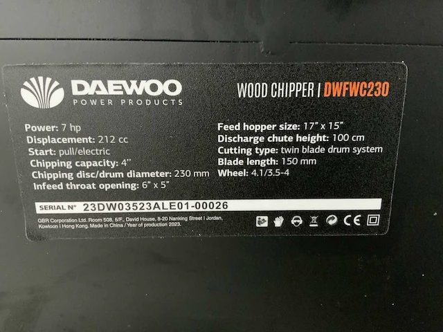 Daewoo - dwfwc230 - wood chipper - 2023 - afbeelding 12 van  16