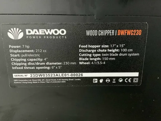 Daewoo - dwfwc230 - wood chipper - 2023 - afbeelding 4 van  16