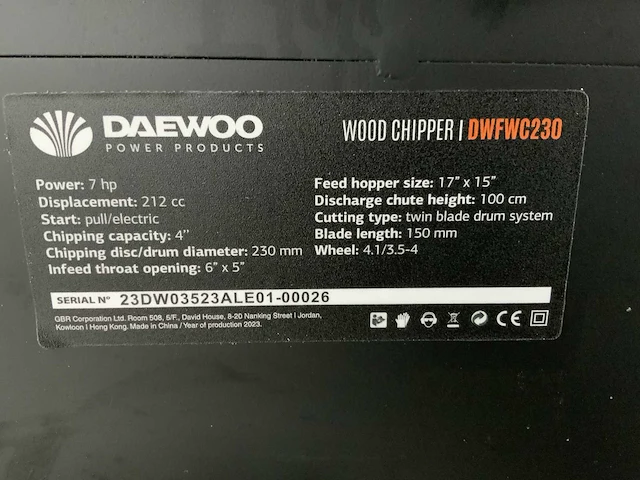 Daewoo - dwfwc230 - wood chipper - 2023 - afbeelding 4 van  16