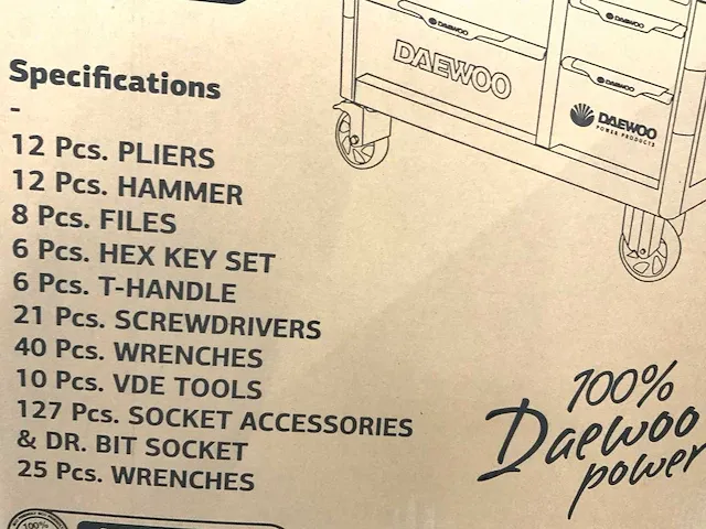 Daewoo 13 lades gereedschapswagen 267 delig - afbeelding 27 van  33