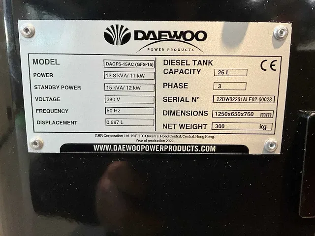 Daewoo dagfs-13 diesel noodstroomaggregaat 13,8kva - afbeelding 8 van  12