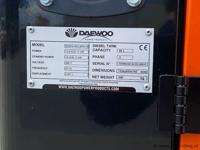 Daewoo dagfs-15ac diesel stroomgenerator - afbeelding 8 van  9