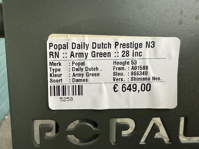 Dames stadsfiets frame maat 53 3 versnellingen, popal, daily dutch prestige n3, army green - afbeelding 10 van  18