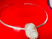 Dames zilveren juweliers collier - kollosale 35mm grote natuurlijke parel - afbeelding 1 van  9