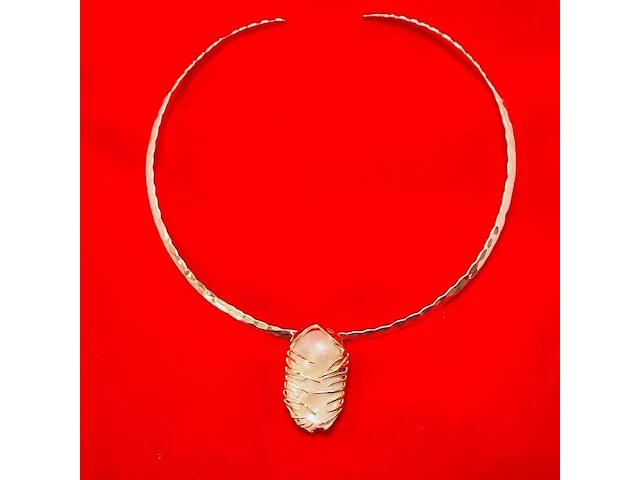 Dames zilveren juweliers collier - kollosale 35mm grote natuurlijke parel - afbeelding 3 van  9