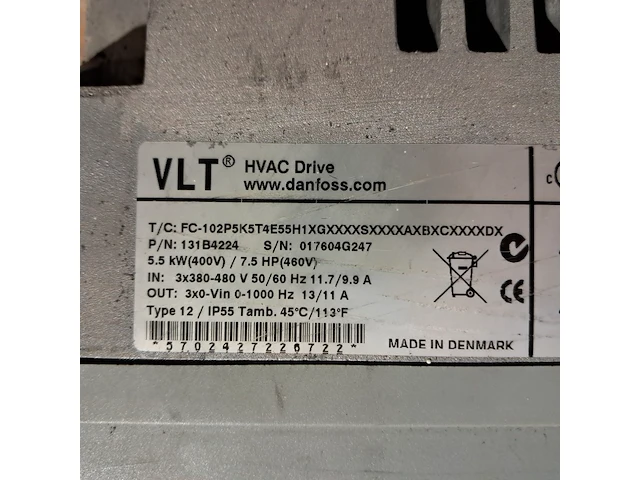 Danfoss frequentieregelaar 5.5kw, danfoss, 131b4224 fc-102p5k5t4e55h1 - afbeelding 5 van  5