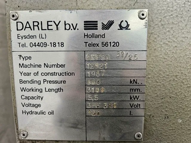 Darley - ehp 80 31 25 - cnc kantbank - afbeelding 9 van  10