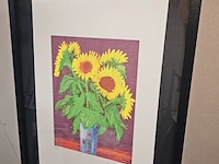 David hockney - lithograaf - ''sunflowers'' in nieuwe lijst - afbeelding 1 van  6