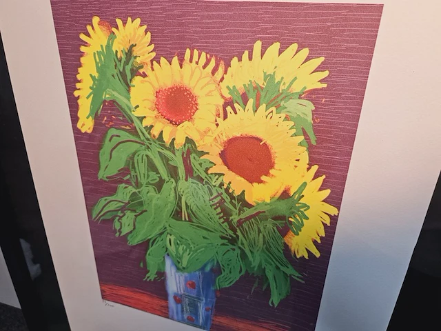 David hockney - lithograaf - ''sunflowers'' in nieuwe lijst - afbeelding 2 van  6