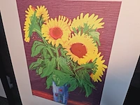 David hockney - lithograaf - ''sunflowers'' in nieuwe lijst - afbeelding 2 van  6