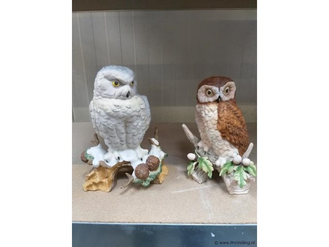 Decoratie uilen van porselein(steen) 2 stuks - afbeelding 1 van  6