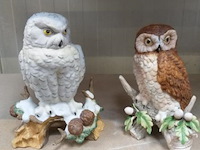 Decoratie uilen van porselein(steen) 2 stuks - afbeelding 1 van  6