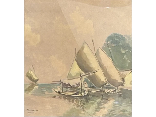 Dedy suratin (1900-1979) - aquarel vlerkprauwen , aquarel - afbeelding 1 van  3
