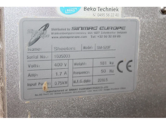 Deeguitrolmachine sinmag europ sm-520f. afmeting 220 x 90 x 130 cm. bouwjaar 2016. - afbeelding 4 van  4